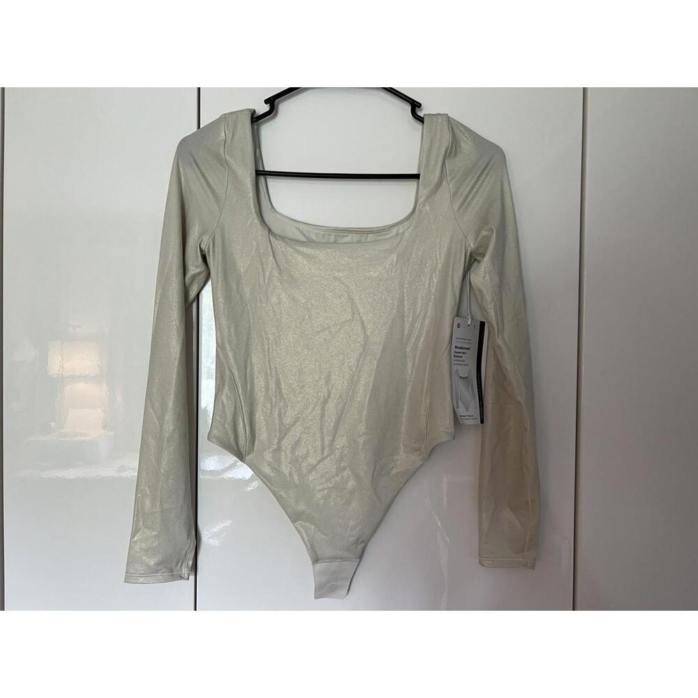 Lululemon Wundermost Square Neck Bodysuit Long Sleeve Nulu Shimmer Shine Sz S